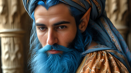 The genie is a sorcerer with a blue beard in the east. The Tale of the Magic Lamp