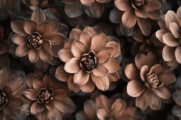 Handdoek met foto Mocha mousse, brown floral arrangement, close view of textured petals, detailed flowers, soft floral composition