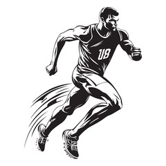 Fototapeta premium Silhouette of a running person isolated on white background, running man vector silhouette