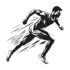 Silhouette of a running person isolated on white background, running man vector silhouette