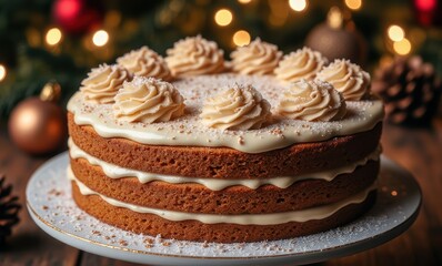 Festive layered cake with cream frosting