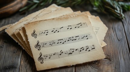A beautiful set of wedding cards with musical notes on them.