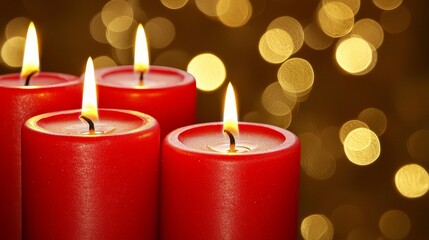 Red Candles, Warm Glow, Festive Ambiance, Candlelight in Focus, Holiday Decor