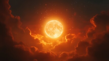 Enchanting Moonrise Over Colorful Clouds at Twilight Sky