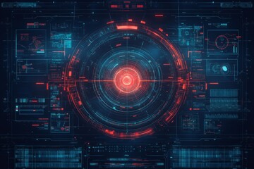 Fototapeta premium Complex hud interface displaying rotating circles, graphs, and data analysis charts in a futuristic technological setting