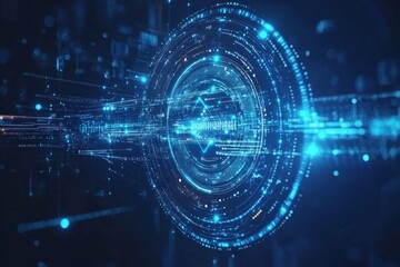 Obraz premium Glowing futuristic portal rotating with digital code and data transfering in cyberspace