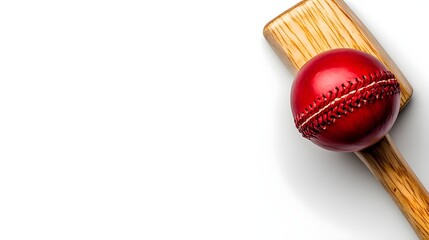 Red Ball and Wooden Bat on White Background