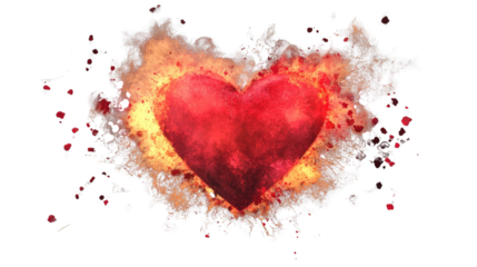 Burning Passion: A fiery heart engulfed in flames, symbolizing intense love, unwavering passion, and burning desire. This captivating image evokes a sense of heat, intensity, and raw emotion.  