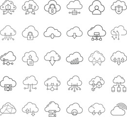 Cloud Computing Icons Network, Security, Data Storage, and Sharing
