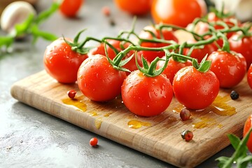 tomatoes on a wooden chopping board