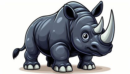 Fototapeta premium Cute cartoon rhinoceros with big eyes and a shiny gray body, perfect for children's illustrations.