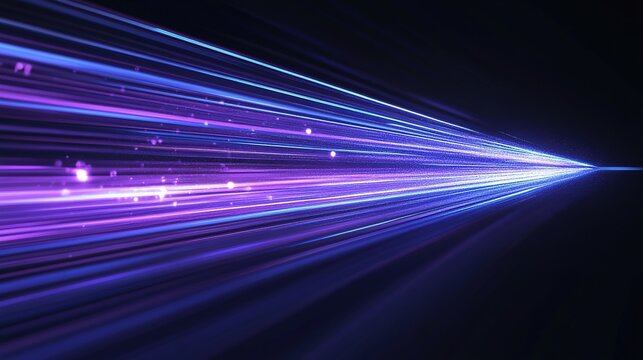 Abstract purple and blue light streaks converging to a bright point.