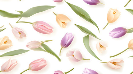 Sophisticated floral pattern with pastel pink and lavender tulips, creating serene and elegant atmosphere