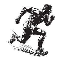 Silhouette of a running person isolated on white background, running man vector silhouette