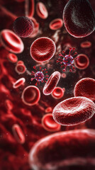 Red blood cells and viruses in dynamic bloodstream environment