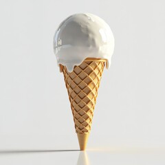 Single scoop ice cream cone with a glossy surface, 3D rendered, isolated on white background