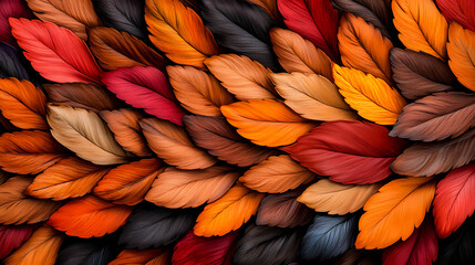 Vibrant autumn leaves shades of red, orange, and brown create stunning visual. intricate details...