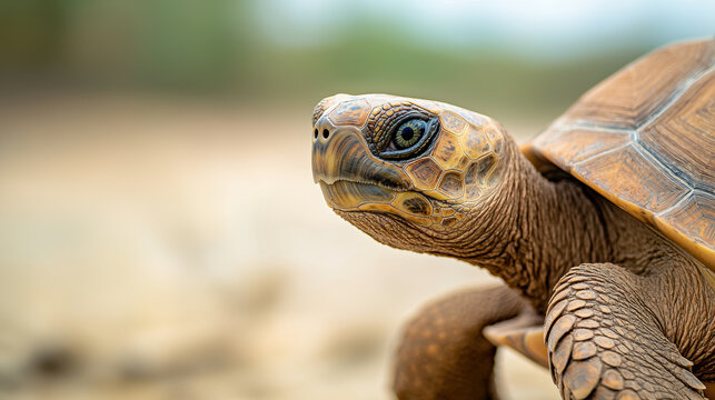 Close up of turtle showcasing its textured shell and vibrant eye