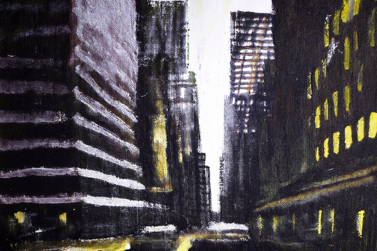 Ciudad de New York  con edificios pintado con brocha y sus calles