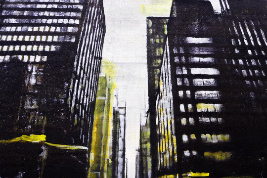 Ciudad de New York  con edificios pintado con brocha y sus calles