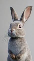 Obraz premium Cute gray bunny standing up, ideal for easter-themed projects and designs showcasing rabbits, nature, and animals