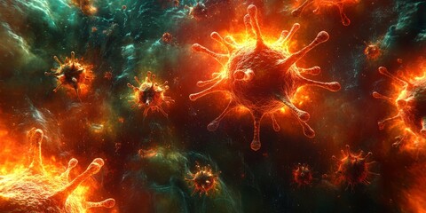 Microscopic organisms shimmer and pulse within a surreal, colorful cosmos, evoking wonder