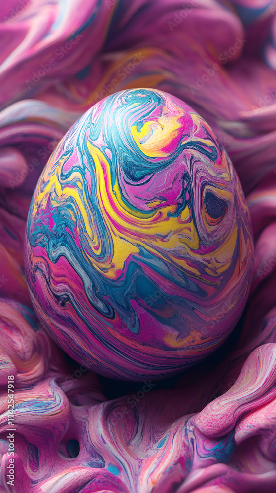 Leinwandbilder vibrant and festive easter egg with mesmerizing swirl pattern on matching background, creating a psy