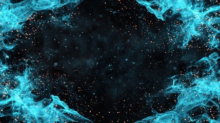 Fototapeta premium Vibrant Blue Smoke Frame with Sparkles on Dark Background