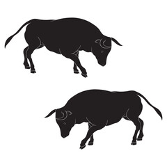 Bull Silhouette, Bull Vector Silhouette, Bull cartoon Silhouette, Bull illustration, Bull icon Silhouette, Bull Silhouette illustration