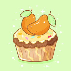 Vector design of a cupcake with mango and colored sprinkles