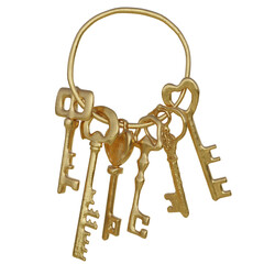 3D rendered fantasy golden keys isolated on transparent background