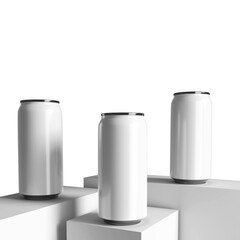 Cans in silver isolated on white background,canned with water drops,canned with water drops and ice