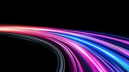 Neon Light Trails in Dark Background Creating Vibrant Abstract Pattern