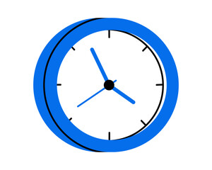 Hand drawn cute cartoon illustration of wall clock with dial. Flat vector time countdown device in colored doodle style. Education or study sticker, icon. Time management. Deadline timer. Isolated.