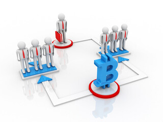 3d rendering bitcoin sign with business network
