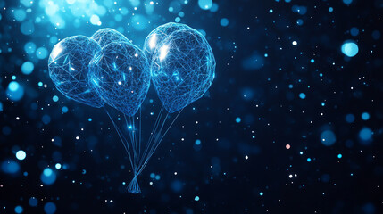 Low Poly Balloons Flying in the Bright Blue Sky