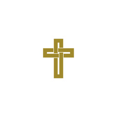 Gold Christian cross icon isolated on white background