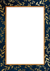 Golden Christmas Botanical Frame on Navy Blue