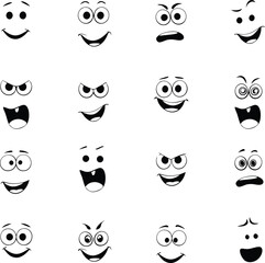 Collection Of Cartoon Facial Expression Hand Drawn Icons Isolated Illustration