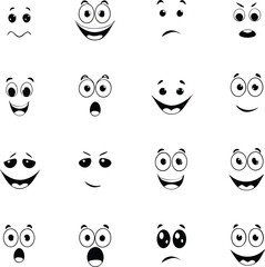 Collection Of Cartoon Facial Expression Hand Drawn Icons Isolated Illustration