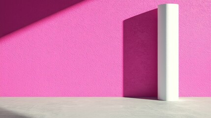 Bright Pink Wall with Shadow and White Cylinder on Smooth Surface