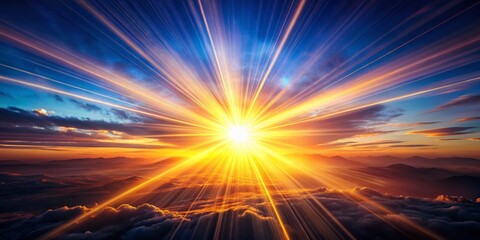 Obraz premium Dramatic Sunburst Photography, Long Exposure Sun Starburst, Powerful Sunrise Sunset, Golden Hour Light Rays