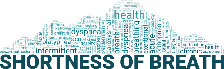 Obraz premium Dyspnea: Shortness of Breath word cloud conceptual design isolated on white background.