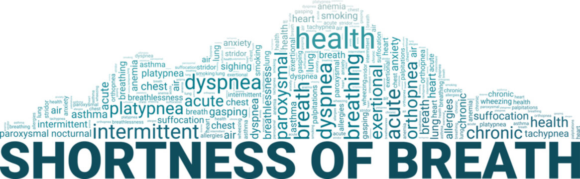 Dyspnea: Shortness of Breath word cloud conceptual design isolated on white background.