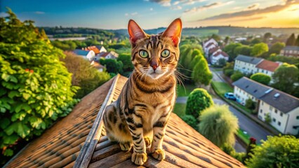 Drone Aerial View Bengal Cat Majestic Portrait, Stunning Bengal Cat Photography, Exotic Cat Drone Shot