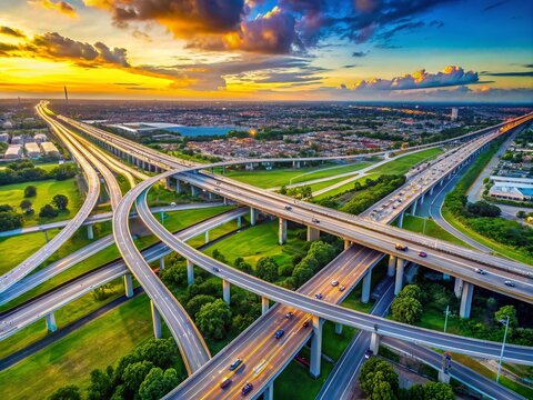 Drone Aerial Panorama: US-90 & Westbank Expressway Intersection, New Orleans