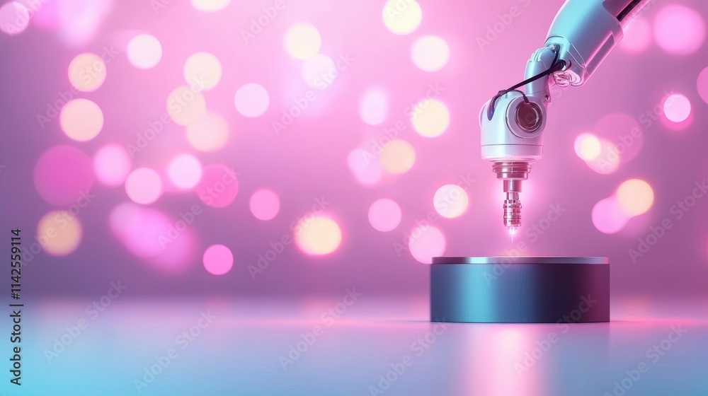 Poster a robotic arm performing a precise task in a laboratory or manufacturing setting, representing autom