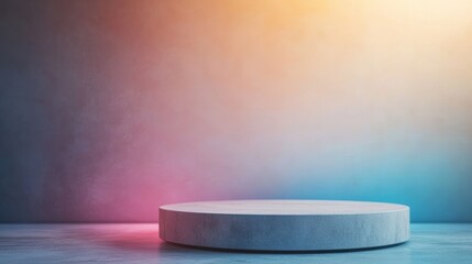 A minimalistic podium against a colorful gradient background, perfect for showcasing products, art displays, or for use in presentations and advertisements, Ideal for commercial and creative projects