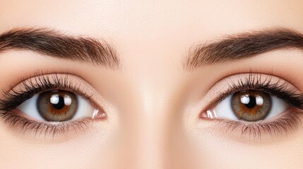 Obraz premium Close-Up of Beautiful Brown Eyes with Natural Makeup and Eyebrows