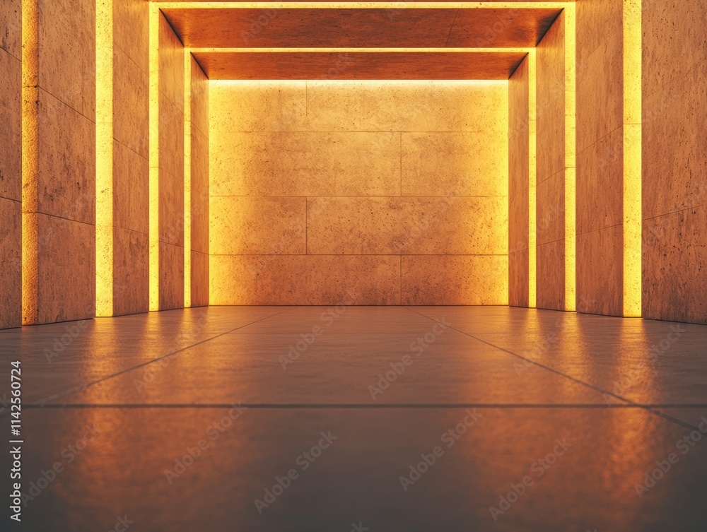 Aufkleber modern empty room with golden light reflecting on floor